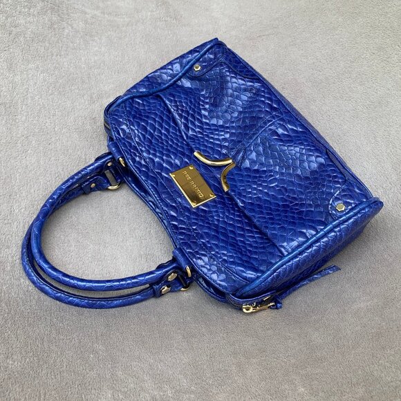 Gianni Bini Cobalt Blue Faux Crocodile Embossed Dual Handle Shoulder Bag - Picture 10 of 16
